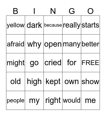 Grade 2 Unit 2 HFW2 Bingo Card