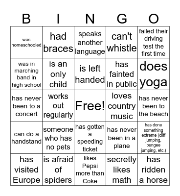 Get To Know Bingo Card