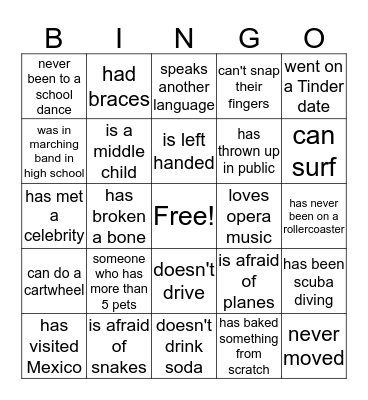 Get To Know Bingo Card