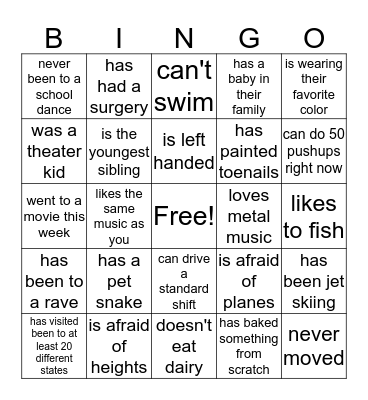Get To Know Bingo Card