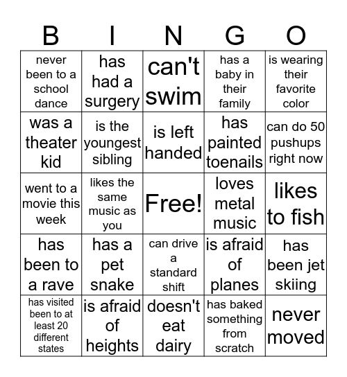 Get To Know Bingo Card