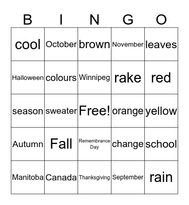 Seasons - Fall Bingo Card