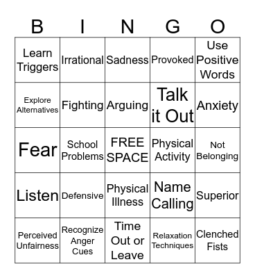 Anger BINGO Card