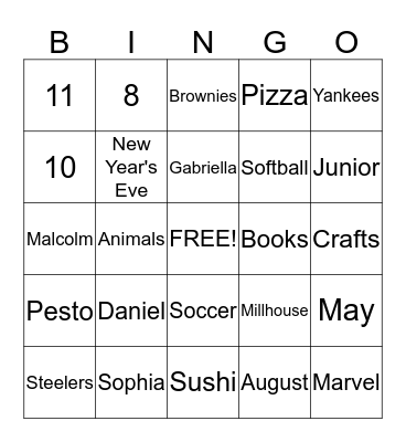 Iovino Birthday Bingo Card