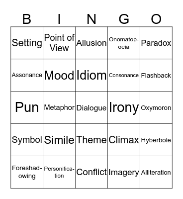 Figurative Language "BOO BINGO" Bingo Card