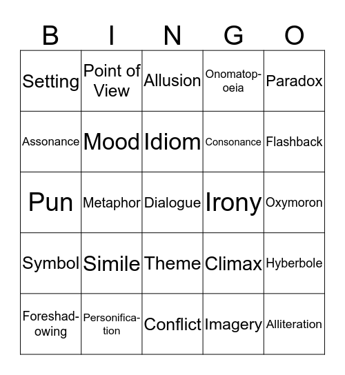 Figurative Language "BOO BINGO" Bingo Card
