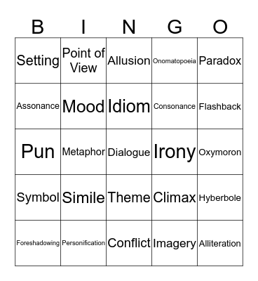 Figurative Language "BOO BINGO" Bingo Card