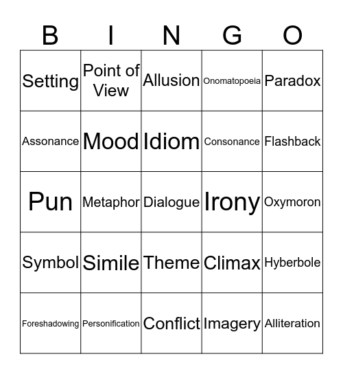 Figurative Language "BOO BINGO" Bingo Card