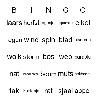 herfst Bingo Card