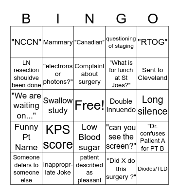 Mercy Health Chart Rounds BINGO Card
