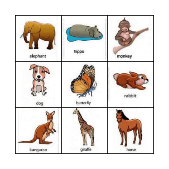 Animal Bingo Card