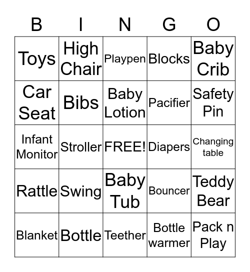 BABY BINGO  Bingo Card