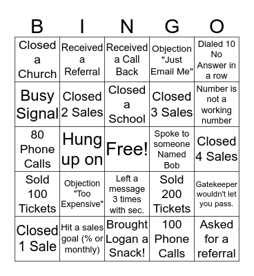 Group Sales Bingo Card