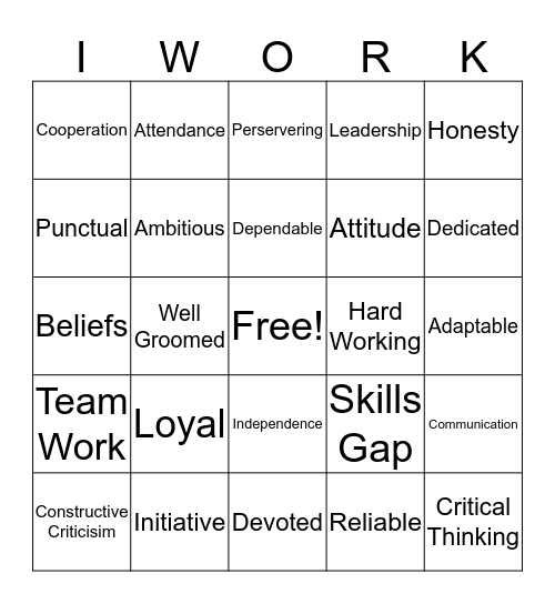 IWork Bingo Card