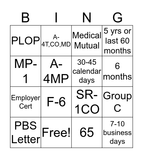 Untitled Bingo Card