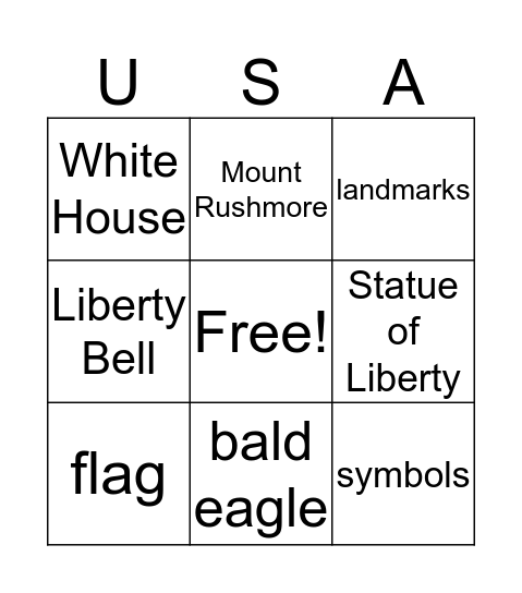 Symbols and Landmarks  Bingo Card