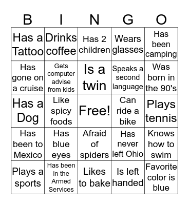 Ameriags People Search Bingo Card