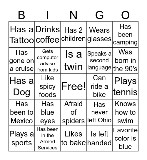 Ameriags People Search Bingo Card