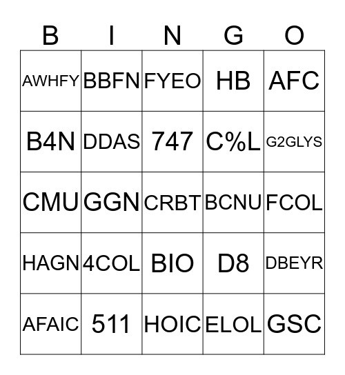 LINGO Bingo Card