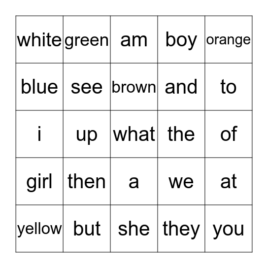 Jaydon Sight Words Bingo Card