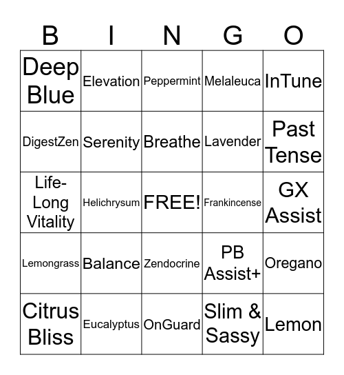 ESSENTIAL OILS Bingo Card