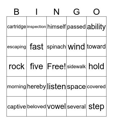 Vocabulary Bingo Card