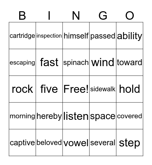 Vocabulary Bingo Card