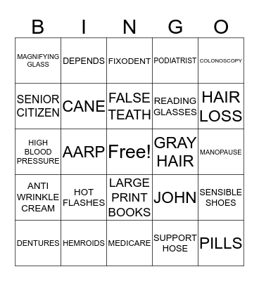 OVER THE HILL BINGO Card