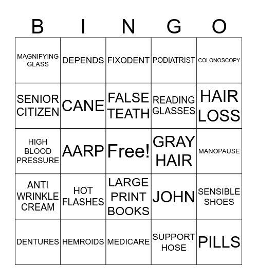 OVER THE HILL BINGO Card