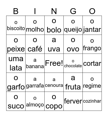 Portuguese Foods 1 Duolingo Bingo Card