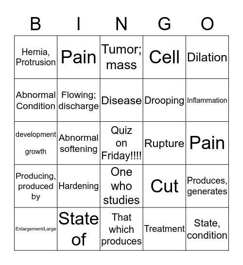 Common Suffixes Bingo Card