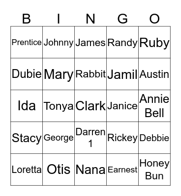 Clark Family Bingo Card