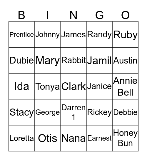 Clark Family Bingo Card