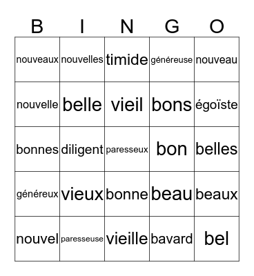 CAT 2 Unité 1 B Bingo Card