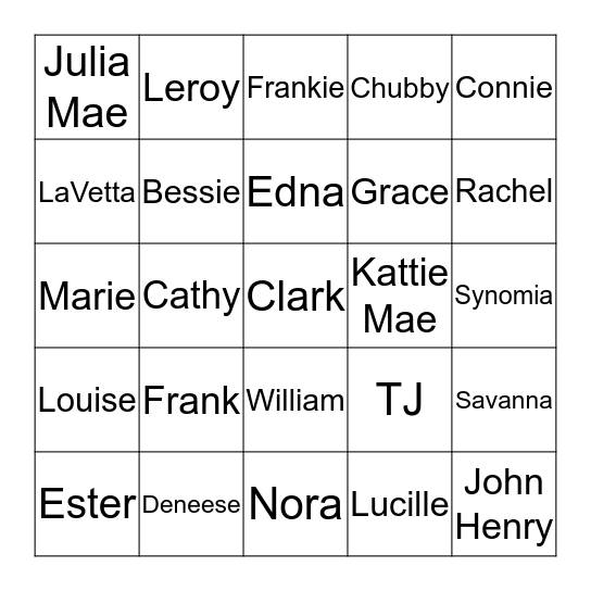 Clark Family Bingo Card