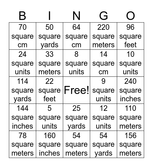 Area of Triangles and Parallelograms Bingo Card