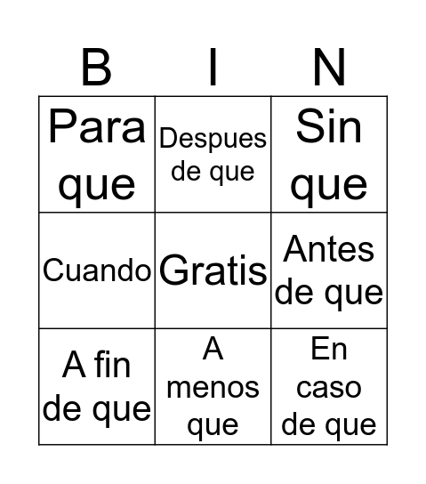 Adverbial Bingo Card