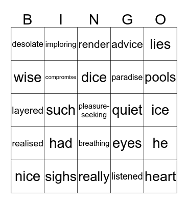 He Had Such Quiet Eyes Bingo Card