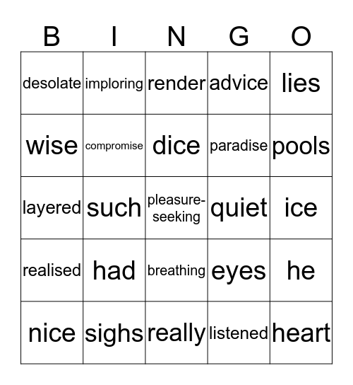 He Had Such Quiet Eyes Bingo Card
