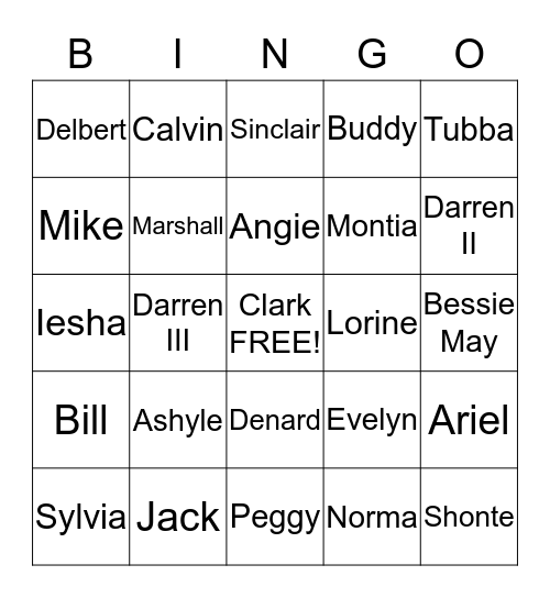 Clark Family Bingo Card