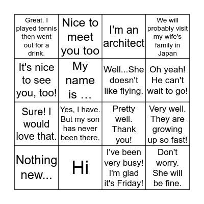 Meeting people Bingo Card