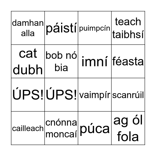 Oíche Shamhna Bingo Card