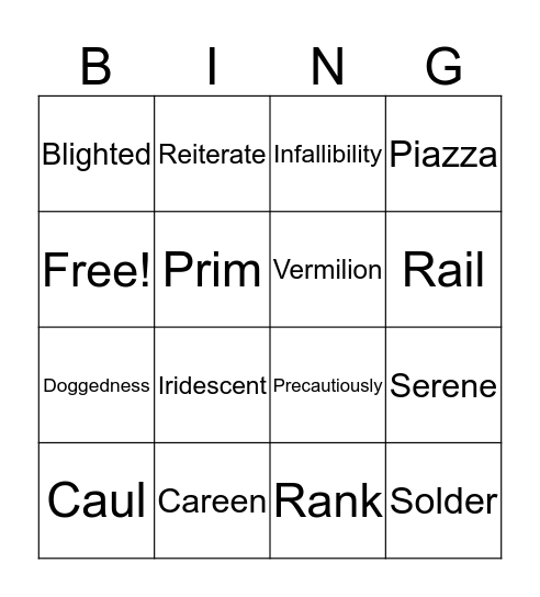 The Scarlet Ibis Bingo  Bingo Card