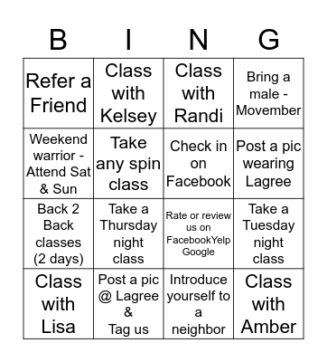 LAGREE BINGO Card
