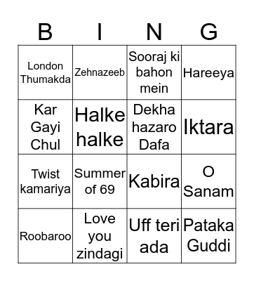 Musical Bingo Card