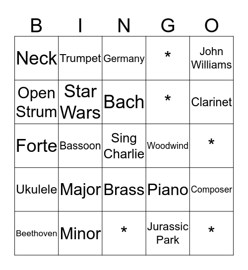 Rhythm Choir Bingo Card