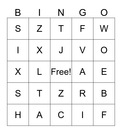 Alphabet Bingo (Green) Bingo Card