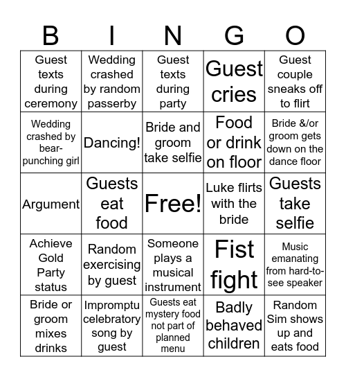 PruMaul Wedding Bingo! Bingo Card