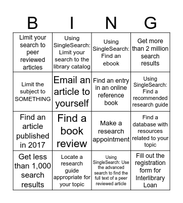 Library Searching Bingo Card