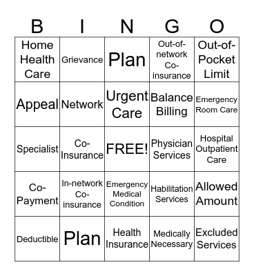 Health Coverage Terms  Bingo Card